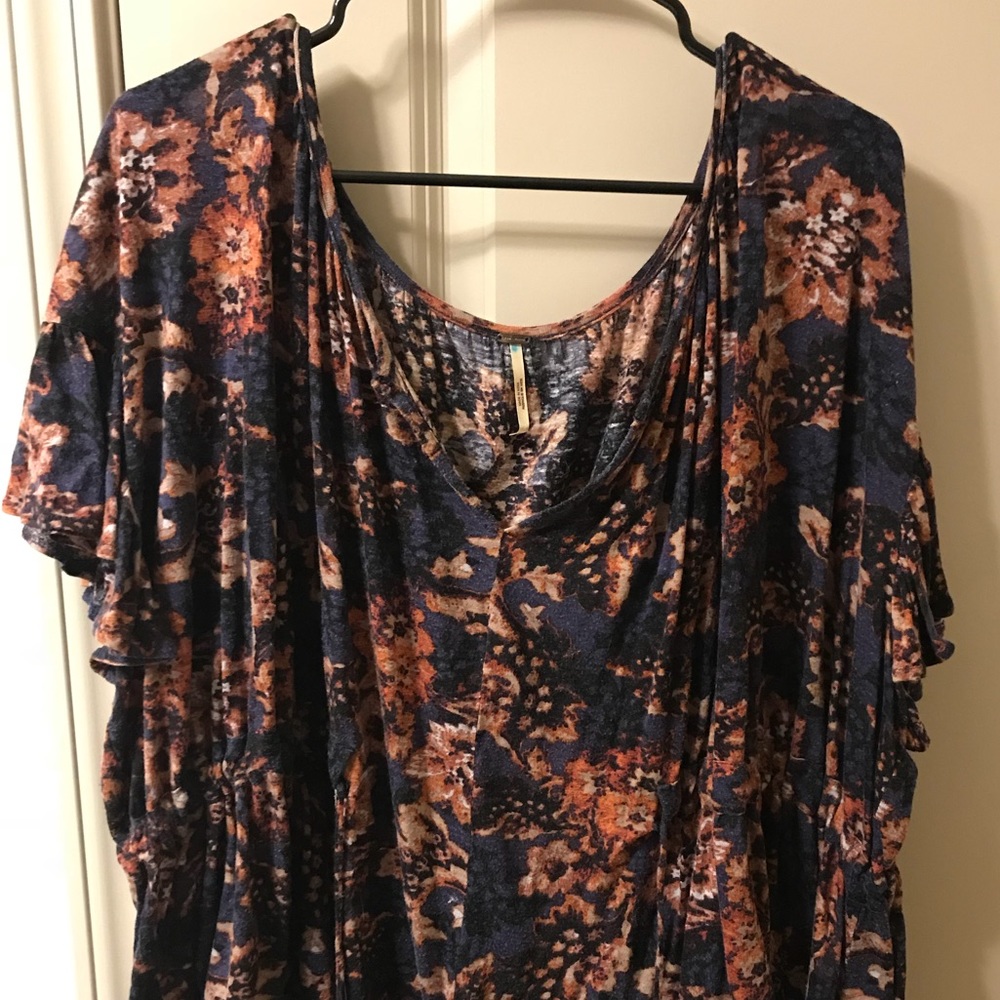 Free People Floral Tie Shirt